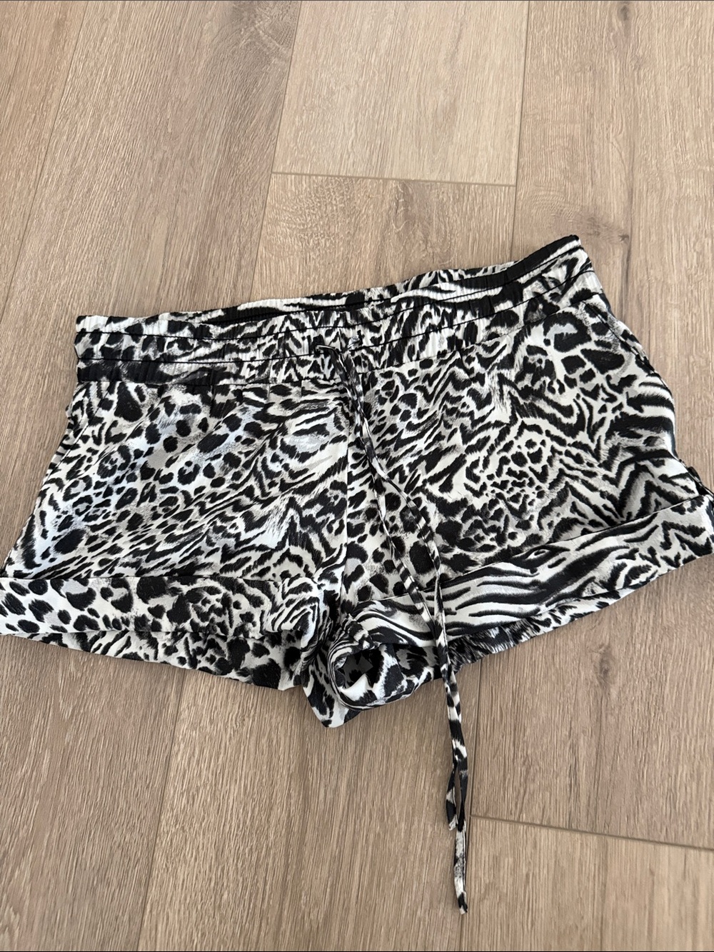 Guess Black & White Animal Print Athletic Lounge Shorts